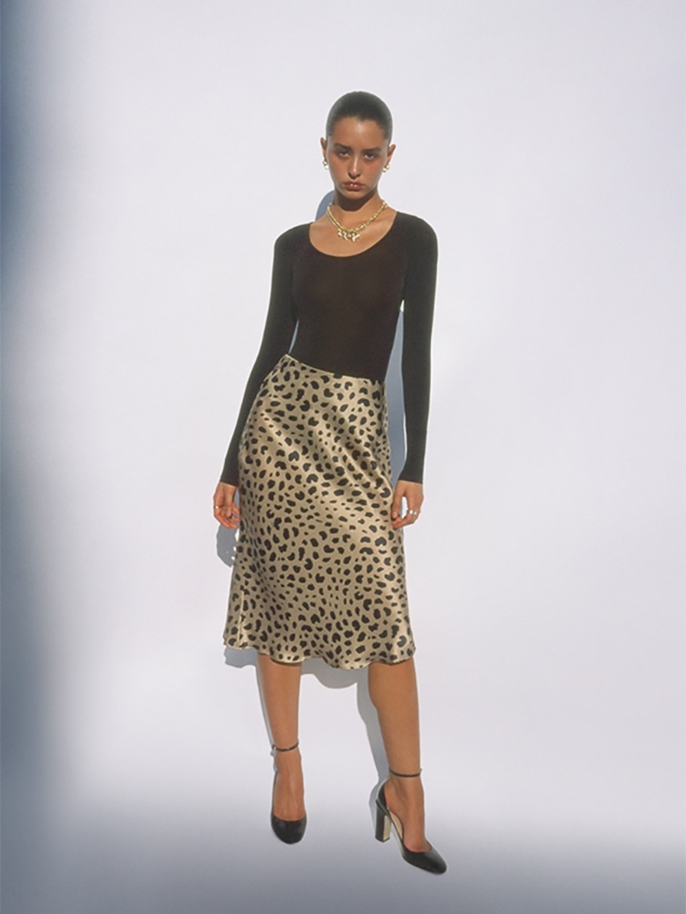 Leopard Naomi midi silk skirt in Wild Things